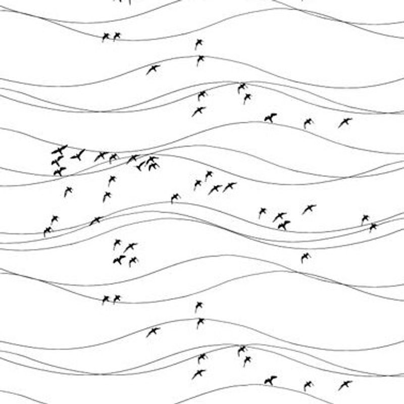 Flyttfåglar svart tyg på metervara från Arvidssons textil