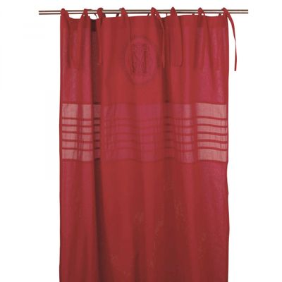 Molly röd knytbandslängder gardiner med emblem - rosahuset.com