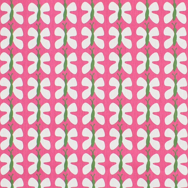 Fjäril mini rosa - Tyg med rosa botten och vita fjärilar på metervara, Arvidssons textil, design Björk-Forth.