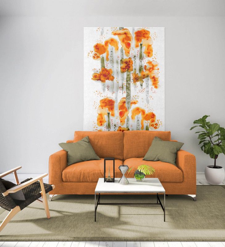 Björkar orange tyg på metervara från Arvidssons textil stor bild