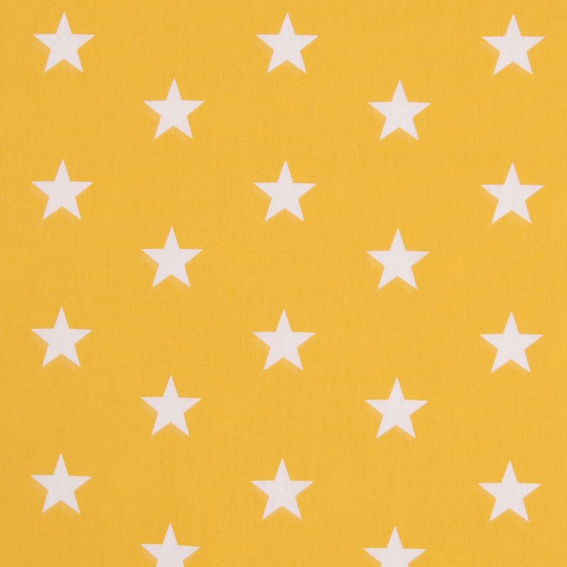 Stars gul - Bomullstyg med gul botten och vita stjärnor, tyget passar bra till babynest, påslakan och inredning.