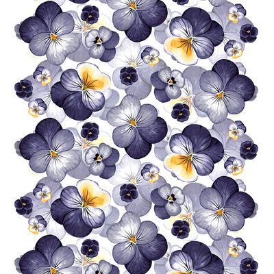 Moa blå tyg -underbart mönster med blå lila stora blommor tyg, metervara, arvidssons textil, design MiaLotta Arvidsson -Mars
