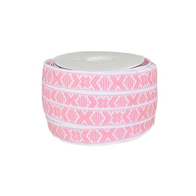 Hemslöjdsband Rättvik rosa bomullsband för dekoration i hemslöjds stil i rosa och vitt.