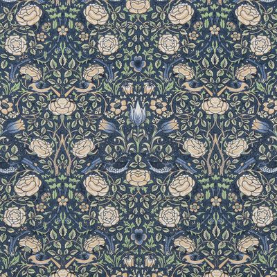 Birds and roses navy cotton