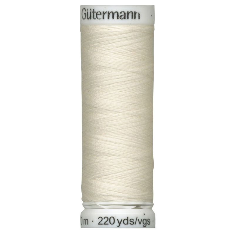 Alla tygers tråd 200m från gutermann Col. 1, kvalitets sytråd i bruten vit från tyska Gütermann i 100% polyester.
