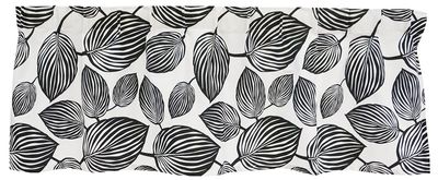 Kappmetervara Lyckans blad med vit botten och svarta blad från Arvidssons Textil.