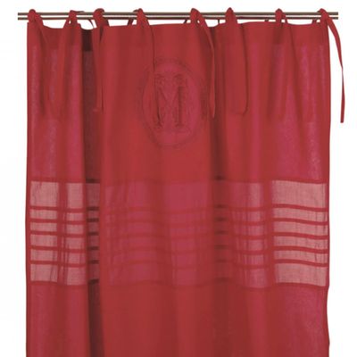 Molly röd knytbandslängder gardiner med emblem - rosahuset.com