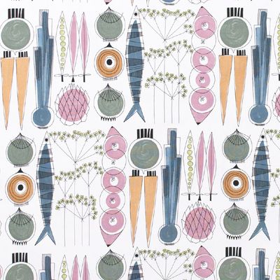 Köp gardintyg på meteravara med Picknick blå/rosa från Almedahls textil och Marianne Westman