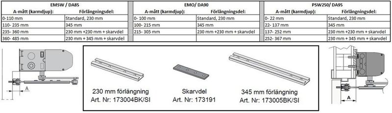 Armförlängning teleskopisk 345mm silver