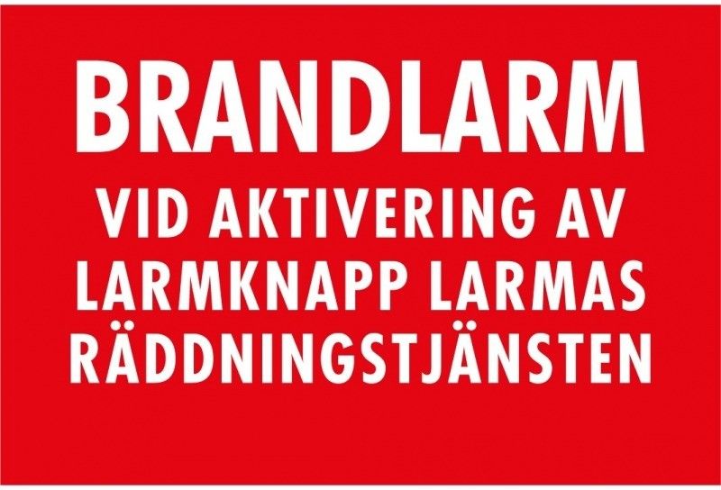 Skylt brandlarm larmknapp räddningstjänsten 90x60 röd