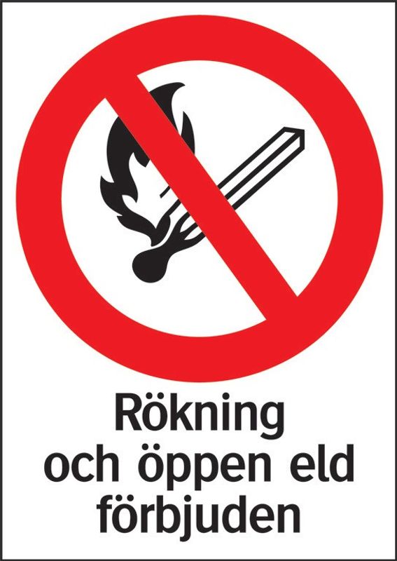 Skylt Rökning och öppen eld förbjuden