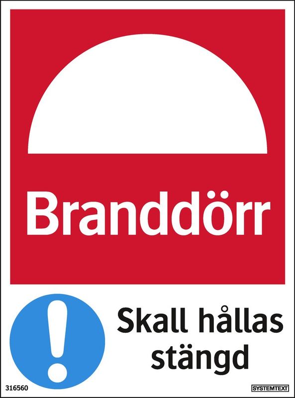 Skylt branddörr skall hållas stängd