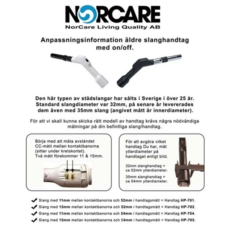 Centraldammsugare Komplett handtag on/off 15 CC