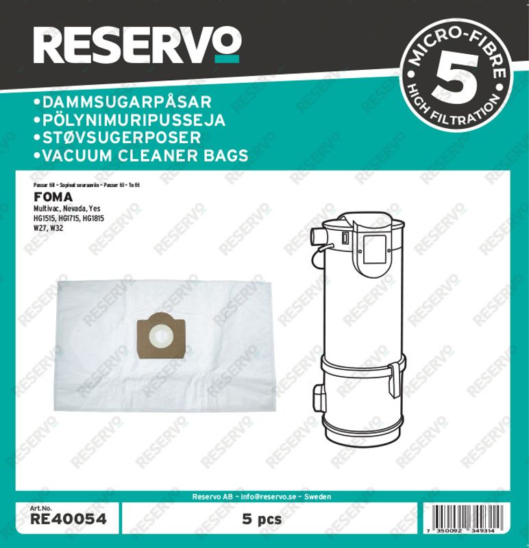 Centraldammsugarepåsar Foma, Multivac, Nevada, Yes, HG1515,HG1715, HG1815, W27, W32