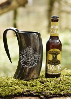 BEER OF THE GODS VIKING HORN MUGG FÖR ÖL - ÄKTA BUFFELHORN