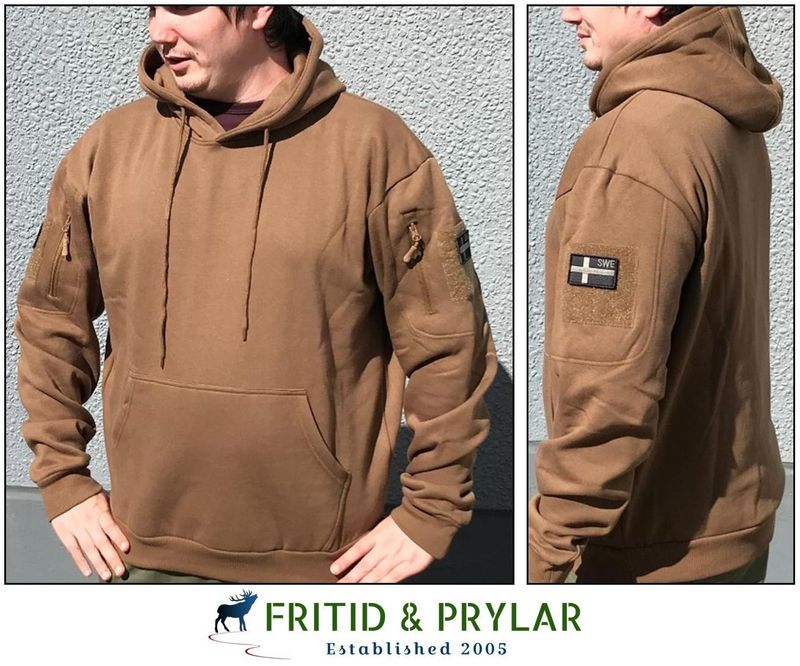 Sweden taktisk hoodie coyote grön med SAF flaggor
