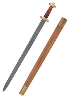 VIKING LÅNGSVÄRD MED SLIDA I TRÄ - KOLSTÅL