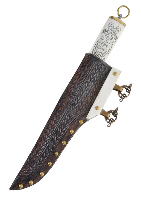 HANDMADE VIKING SEAX KNIV MED BEN HANDTAG OCH MÄSSING I BORRE DESIGN