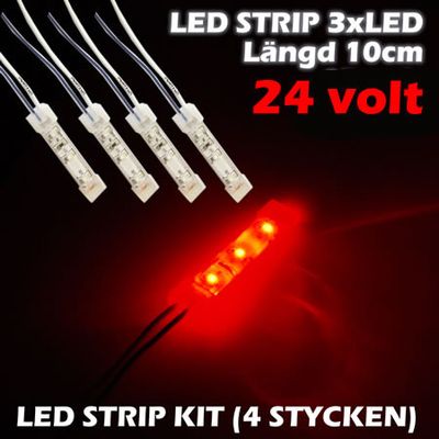 LED-strip 6xLED (10cm) 24V, RÖD 4-PACK