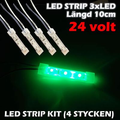 LED-strip 6xLED (10cm) 24V, GRÖN 4-PACK