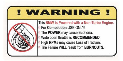 "Non-Turbo BMW" Varningsdekal 