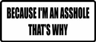 "BECAUSE I`M AN ASSHOLE..." 100x44mm