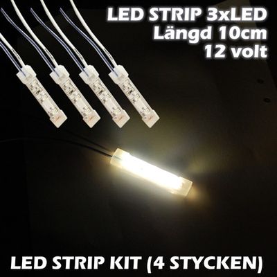 LED-strip 3xLED (10cm) 12V, VIT 4-PACK