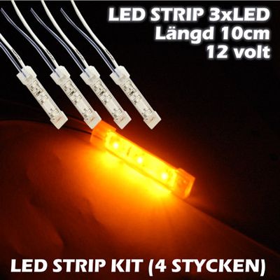 LED-strip 3xLED (10cm) 12V, ORANGE 4-PACK