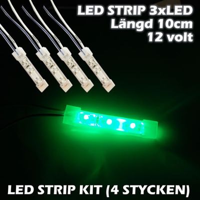 LED-strip 3xLED (10cm) 12V, GRÖN 4-PACK