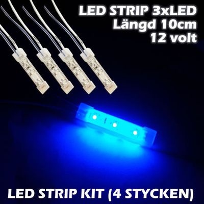LED-strip 3xLED (10cm) 12V, BLÅ 4-PACK
