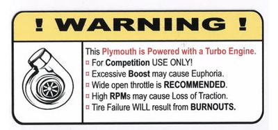 "Turbo Plymouth" Varningsdekal