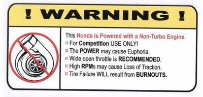 "Non-Turbo Honda" Varningsdekal 