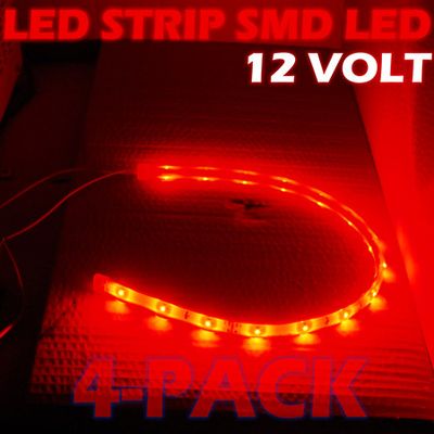 LED-strip 9xLED (30cm) 12V, RÖD 4-PACK