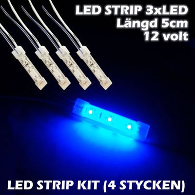 LED-strip 3xLED (5cm) 12V, BLÅ 4-PACK