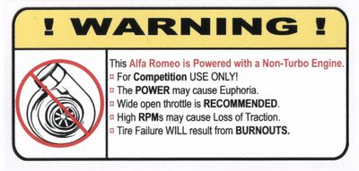 "Non-Turbo Alfa Romeo" Varningsdekal 