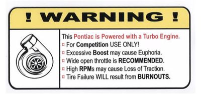 "Turbo Pontiac" Varningsdekal