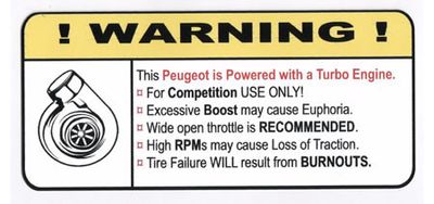 "Turbo Peugeot" Varningsdekal
