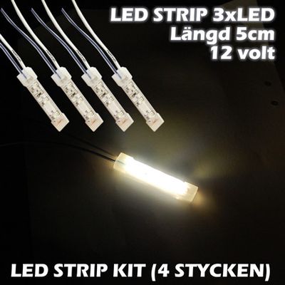 LED-strip 3xLED (5cm) 12V, VIT 4-PACK