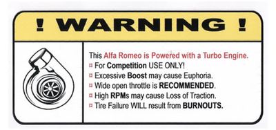 "Turbo Alfa Romeo" Varningsdekal 