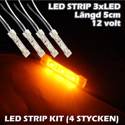 LED-strip 3xLED (5cm) 12V, ORANGE 4-PACK