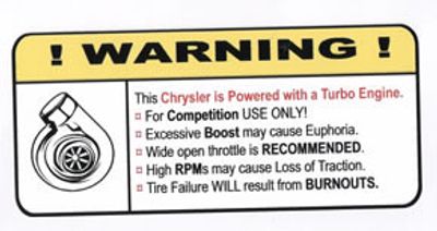 "Turbo Chrysler" Varningsdekal 