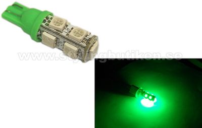 T10 W5W 9xSMD LED, Grön