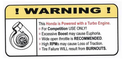 "Turbo Honda" Varningsdekal 