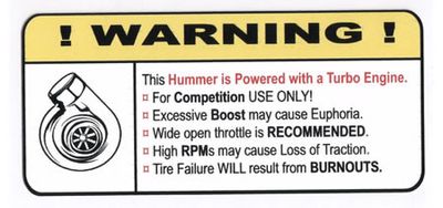 "Turbo Hummer" Varningsdekal 