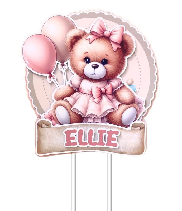 Caketopper Nalle Rosa Namn