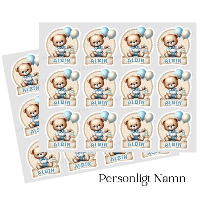 Stickers Nalle blå namn