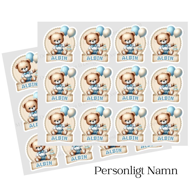 Stickers Nalle blå namn