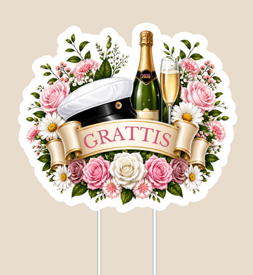 Caketopper student blommor grattis
