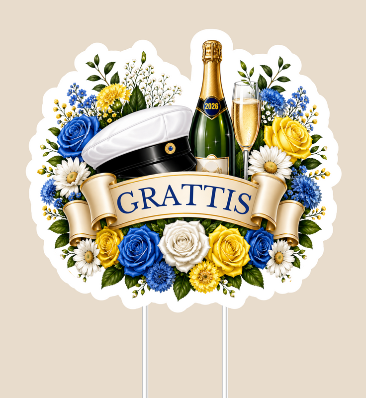 Caketopper student blå-blommor grattis