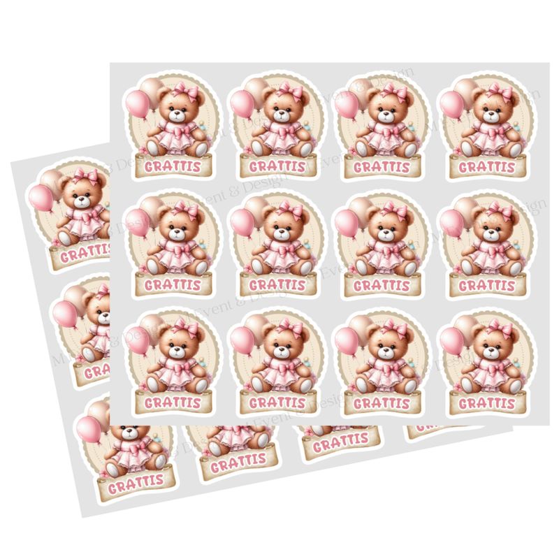 Stickers Nalle Rosa Grattis